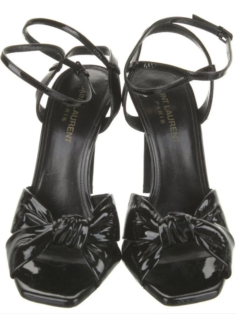 Saint Laurent Black Patent Leather Knot-Front Ankle-Tie Heels - Picture 4 of 5